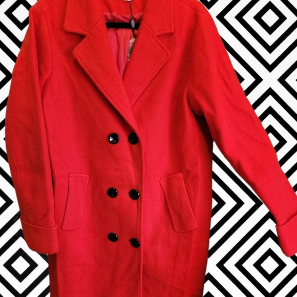 NWT Red Wool Coat xl Double Breasted Pea Coat - Picture 2 of 16